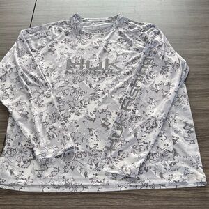 Huk Men's White and Gray Patterned Long Sleeve Shirt